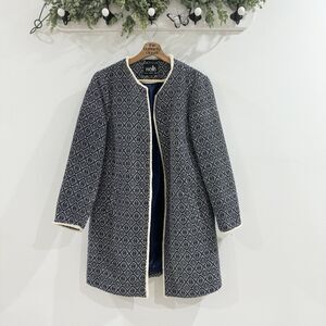 Wallis Edge To Edge Navy And White Longline Jacket Embroidered Size Us 10